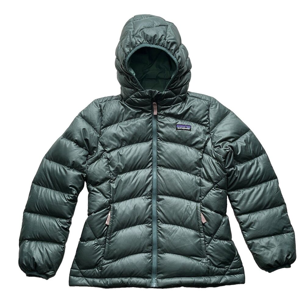 Patagonia Girls Hi-Loft Down Sweater Hoody Insulated Full Zip Puffer Jacket M 10